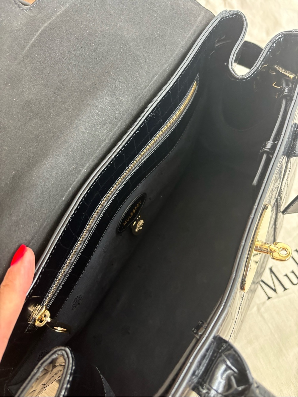 Mulberry Black Croc-Effect Bayswater Top-Handle Satchel with Gold Hardware - Picture 14 of 16